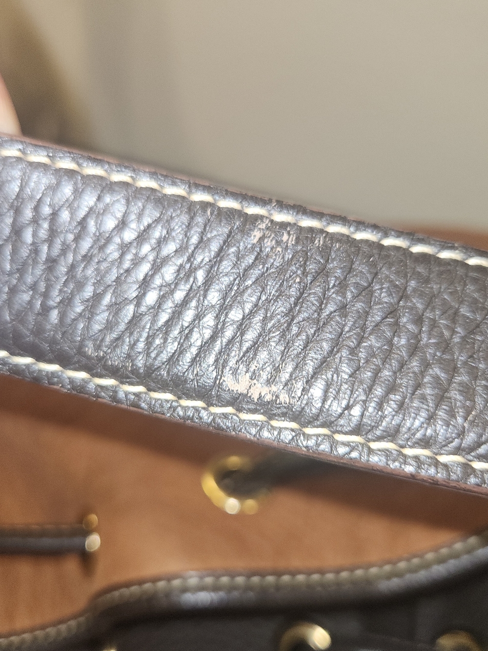 Dooney & Bourke Two-Tone Tan and Dark Brown Leather Drawstring Hobo - Picture 8 of 8